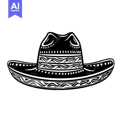 Premium design asset: Black and White Illustration of a Mexican Sombrero Hat