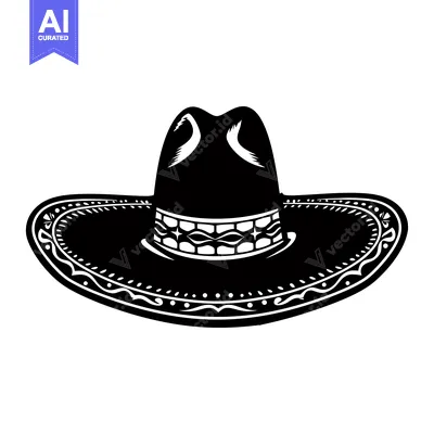 Aset desain premium: Black and White Illustration of a Sombrero with a Detailed Trim