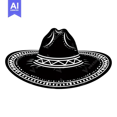 Aset premium populer: Black and White Illustration of a Sombrero Hat