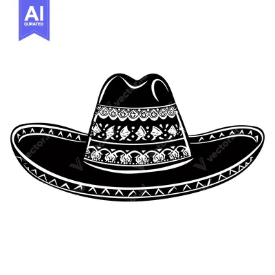 Aset premium populer: Black and White Illustration of a Mexican Sombrero with Ornamental Det