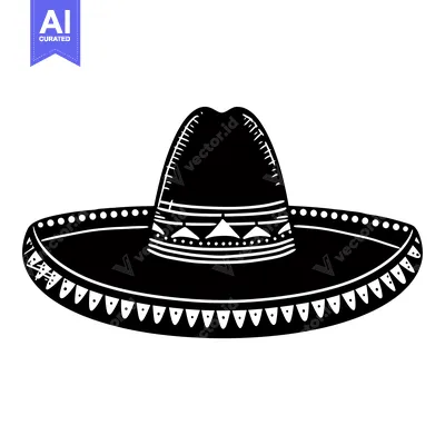 Aset desain premium: Black and White Illustration of a Sombrero