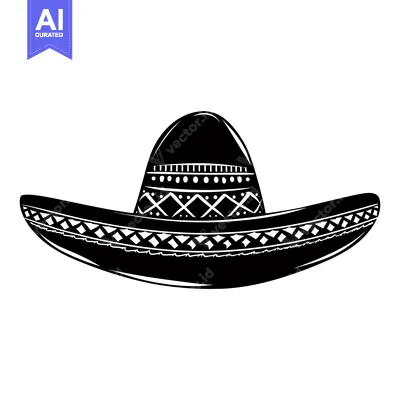 Aset premium populer: Black and White Silhouette of a Traditional Mexican Sombrero