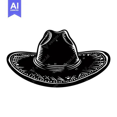Premium design asset: Black and White Illustration of a Cowboy Hat