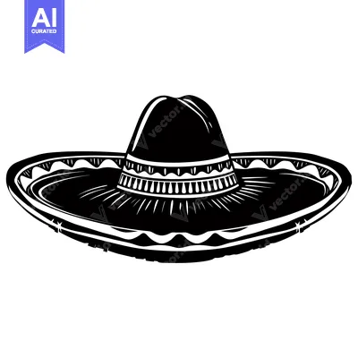 Aset premium populer: Black and White Illustration of a Sombrero Hat