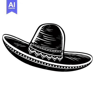 Premium design asset: Black and White Illustration of a Sombrero Hat