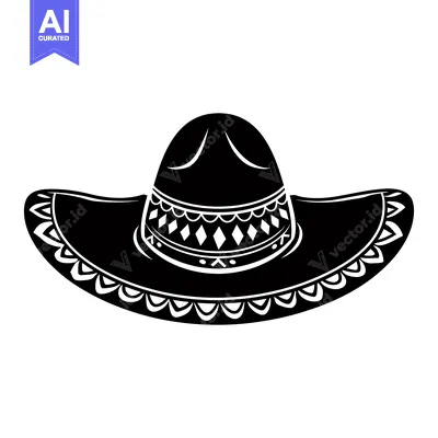 Aset premium populer: Black and white illustration of a sombrero with decorative details