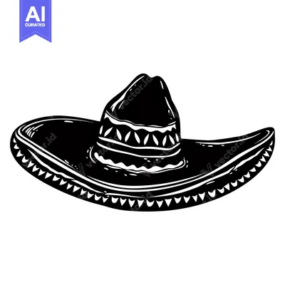 Aset desain premium: Black and White Illustration of a Sombrero Hat