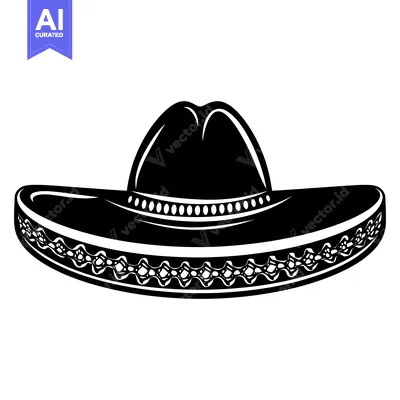 Aset desain premium: Black and White Sombrero with Ornamental Details