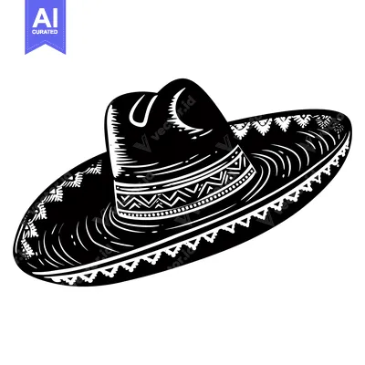 Black and White Illustration of a Mexican Sombrero