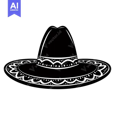 Premium design asset: A Black and White Illustration of a Traditional Mexican Sombrero Hat