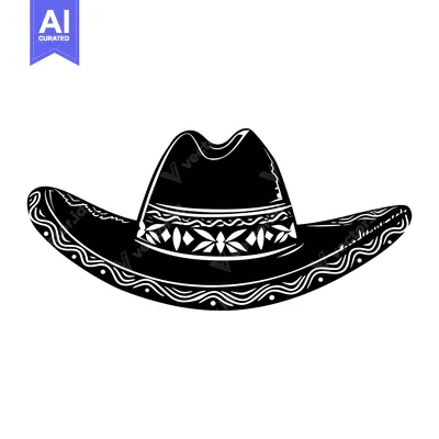 Black and White Illustration of a Sombrero