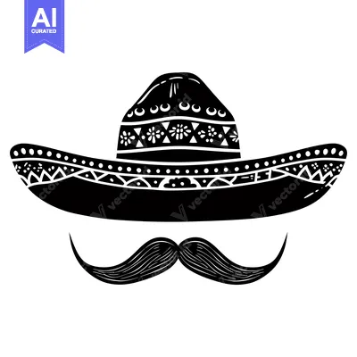 Popular premium asset: Black and White Illustration of a Sombrero and Mustache