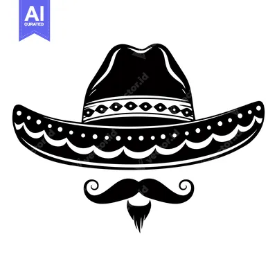 Aset premium populer: Black and White Illustration of a Sombrero and Mustache