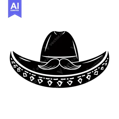 Aset desain premium: Black and White Silhouette of a Sombrero with a Mustache