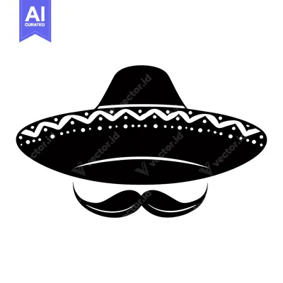 Aset desain premium: Black and White Silhouette of a Sombrero and Mustache