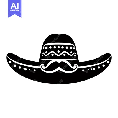 Premium design asset: Black and White Illustration of a Sombrero with a Mustache