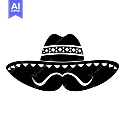 Aset desain premium: Black and White Silhouette of a Sombrero and Mustache