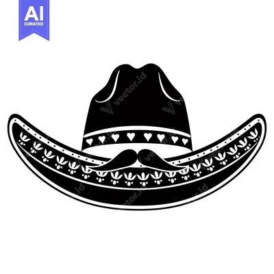 Aset premium populer: Black and White Illustration of a Sombrero with a Mustache