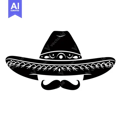 Popular premium asset: Black and White Silhouette of a Man Wearing a Sombrero and Mustache
