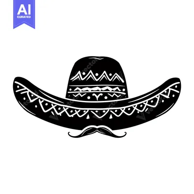 Premium design asset: Black and White Sombrero with Mustache