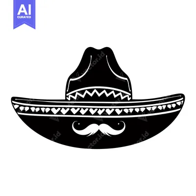 Premium design asset: Black and White Silhouette of a Sombrero with a Mustache