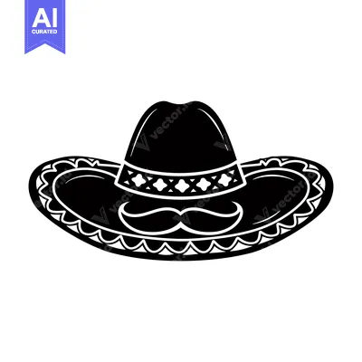 Black and White Silhouette of a Sombrero with Mustache