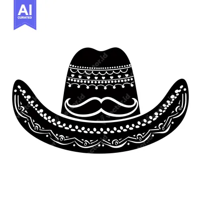 Aset premium populer: Black and White Sombrero with Mustache and Decorative Trim