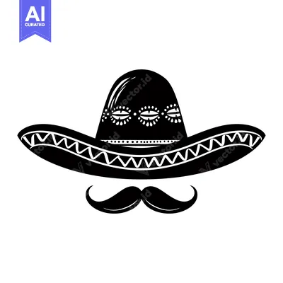 Aset desain premium: Black and White Sombrero and Mustache