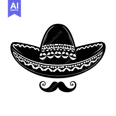 Premium design asset: Black and White Illustration of a Sombrero and Mustache