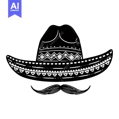 Premium design asset: Black and White Illustration of a Sombrero and Mustache