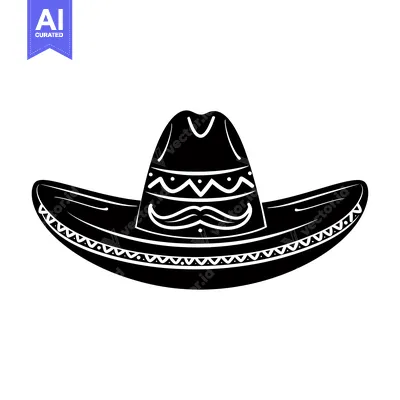 Black and White Illustration of a Sombrero with a Mustache