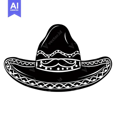 Aset desain premium: Black and White Silhouette of a Sombrero Hat