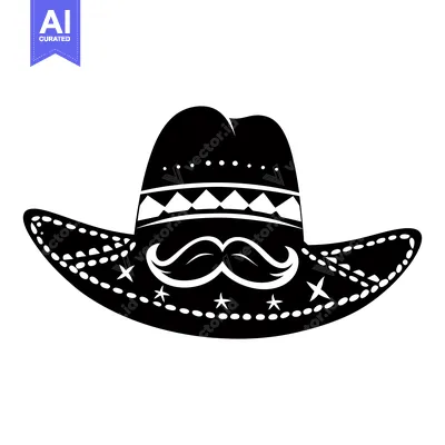 Premium design asset: Black and White Illustration of a Sombrero with a Mustache