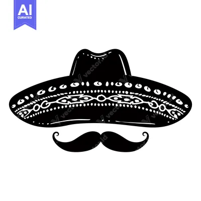 Popular premium asset: Black and White Illustration of a Sombrero and Mustache