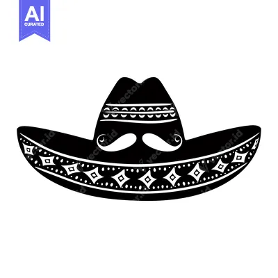 Black and White Silhouette of a Sombrero with Mustache