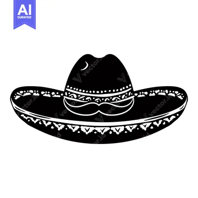 Black and White Silhouette of a Sombrero with a Mustache