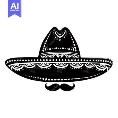 Premium design asset: Black and White Illustration of a Sombrero and Mustache