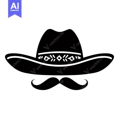 Aset premium populer: Black and White Silhouette of a Sombrero and Mustache