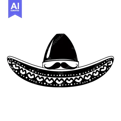 Aset desain premium: Black and White Illustration of a Sombrero with a Mustache