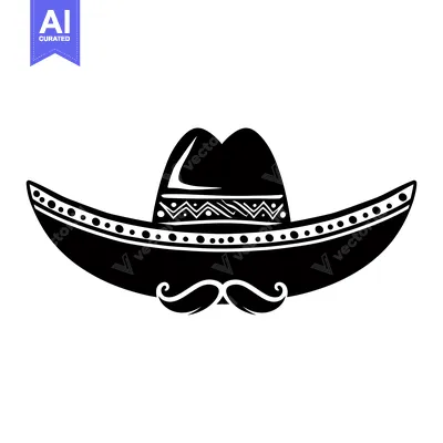 A Black and White Illustration of a Sombrero and Mustache