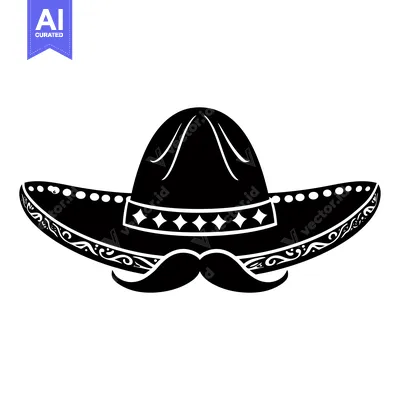 Aset premium populer: Black and White Illustration of a Sombrero with Mustache