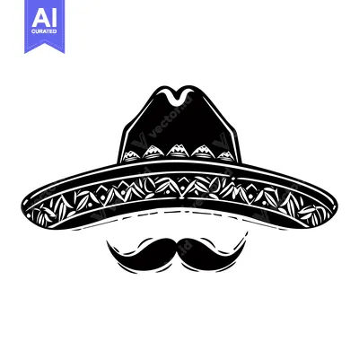 Aset premium populer: Black and White Illustration of a Sombrero with Mustache