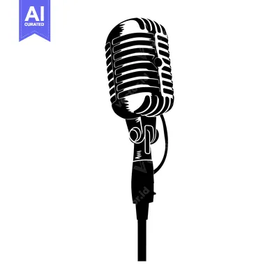 Aset premium populer: Black and White Illustration of a Vintage Microphone