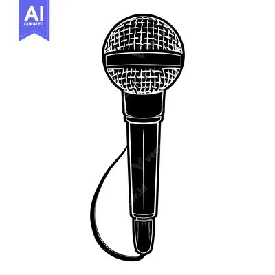 Aset desain premium: Black and white illustration of a microphone with a wire