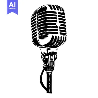 Aset desain premium: Black and White Illustration of a Vintage Microphone