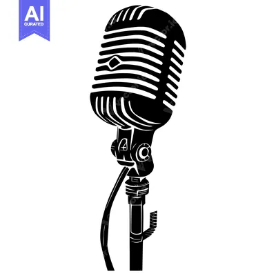 Aset desain premium: Black and White Silhouette of a Vintage Microphone