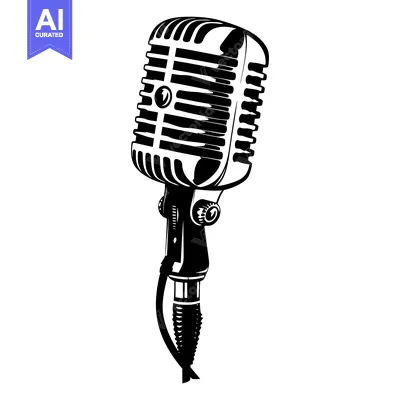 Aset desain premium: Black and White Illustration of a Vintage Microphone