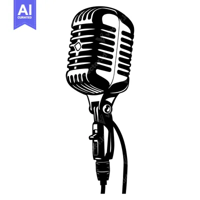 Aset desain premium: Black and White Illustration of a Vintage Microphone