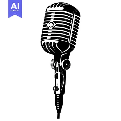 Aset premium populer: Vintage Microphone in Black and White Silhouette