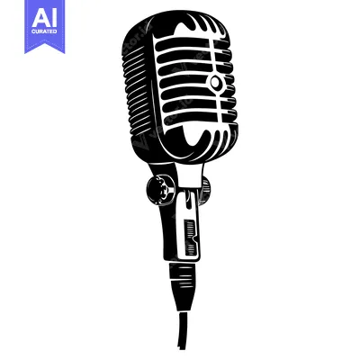 Black and White Illustration of a Vintage Microphone
